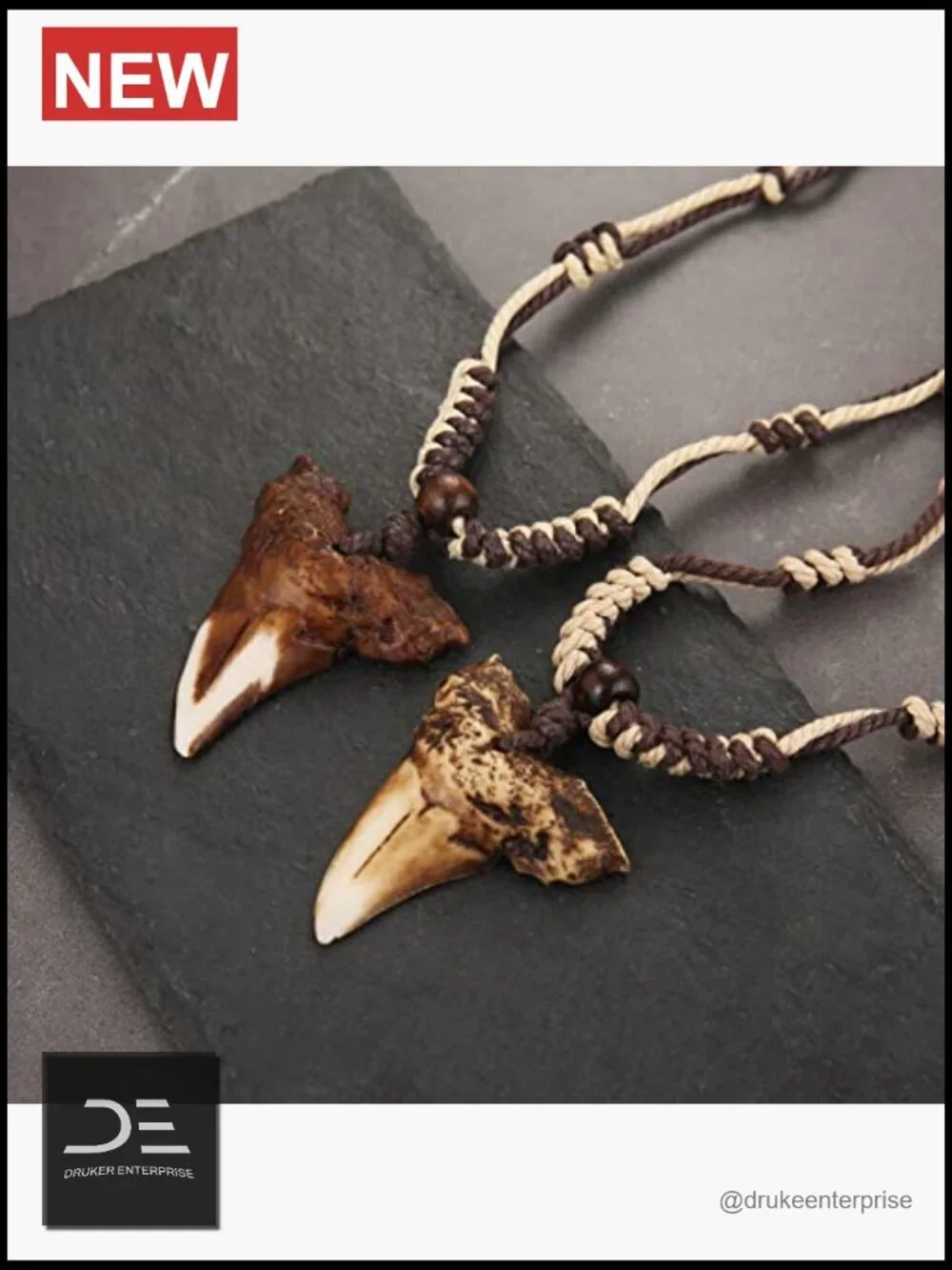 Shark Teeth Resin Pendant Necklace - Surfer Beach Style with Adjustable Cord